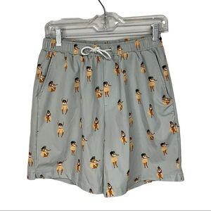𝅺mosmann Australia Grey Hula Girl Print Swim Trunks, 3032, Medium